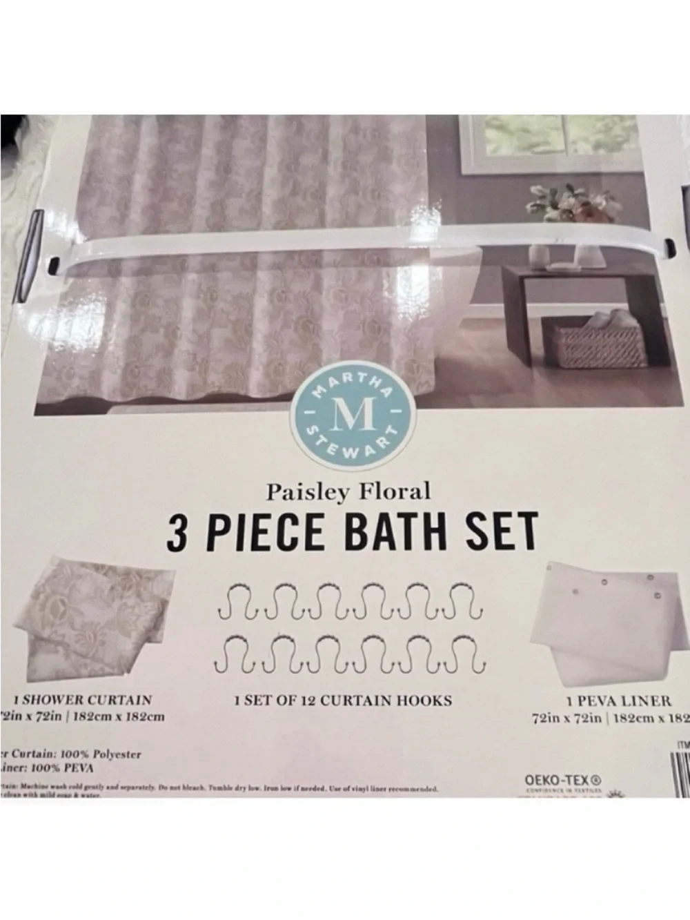 🆕- Martha Stewart 3 Piece Shower Curtain Bath Set.  New in Packaging